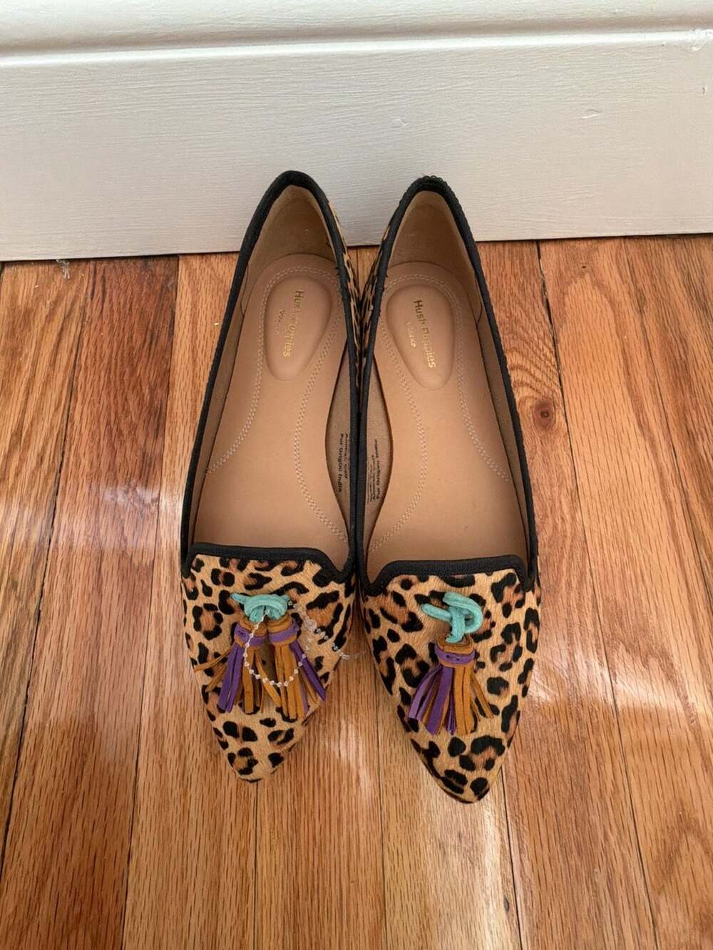 Hush Puppies Women's Sadie Tassel Slip-On Loafer Flat in Leopard Calf Hair 7.5
